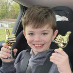 Kepler, a 3rd grader in Oak Ridge Schools, was the multiplication winner in his grade level! Check out those trophies! 